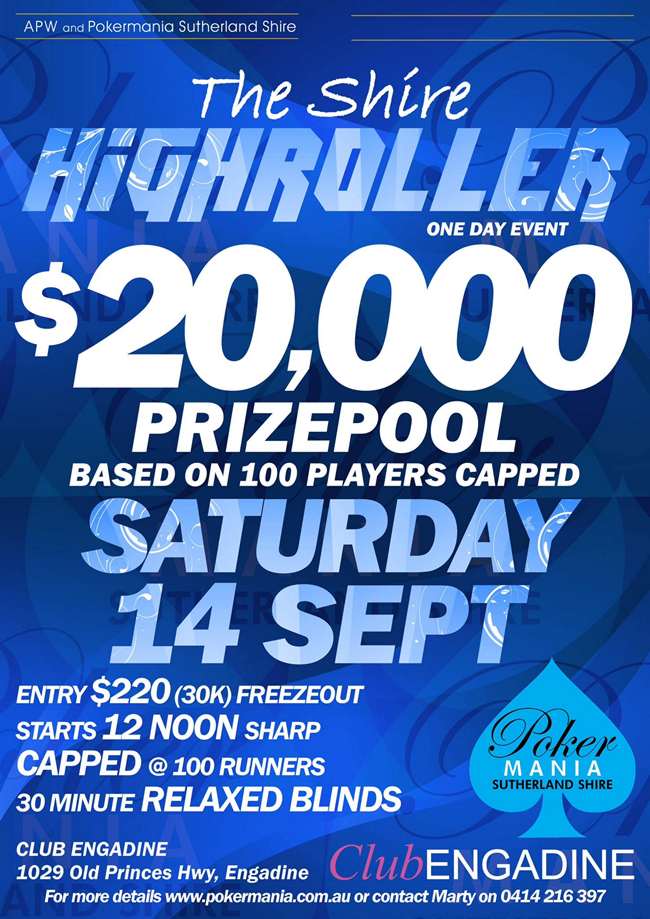 Pokermania Shire $20,000 Poker High Roller Day (June22)