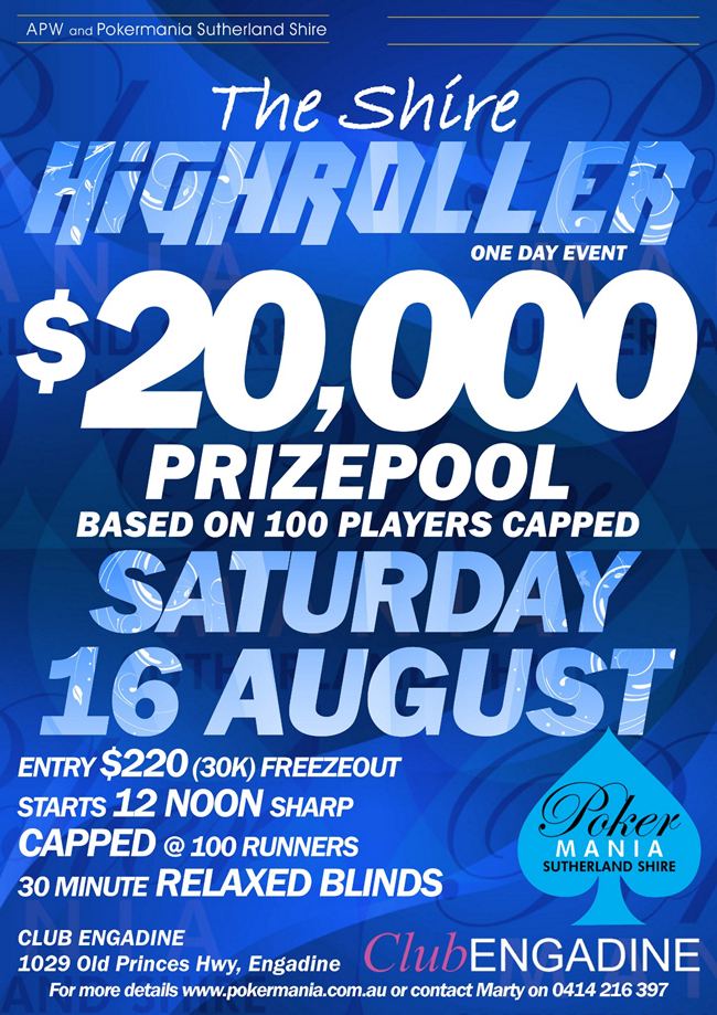 Pokermania Shire $20,000 Poker High Roller Day August 2025